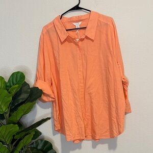 NWT Intro. Vibrant Orange linen Collared Shirt